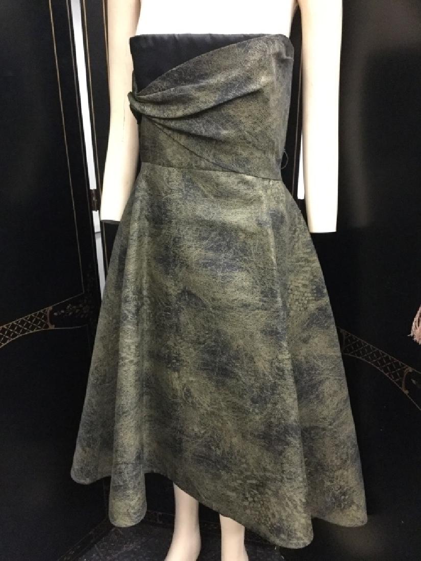 PETER SORONEN BRUSHED BLACK STRAPLESS EVE DRESS 8: Beautiful designer dress by Peter Soronen in brushed bronze black finish. Taffeta strong material with retro 50's detail at the bust. Zips up the back. New condition, size 8 .