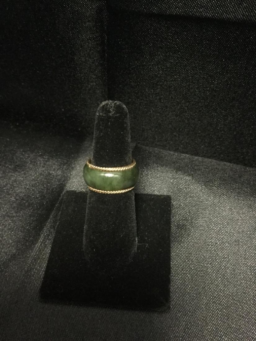 14K GOLD BRAIDED EDGE DARK JADE WIDE BAND RING (1 of 5)