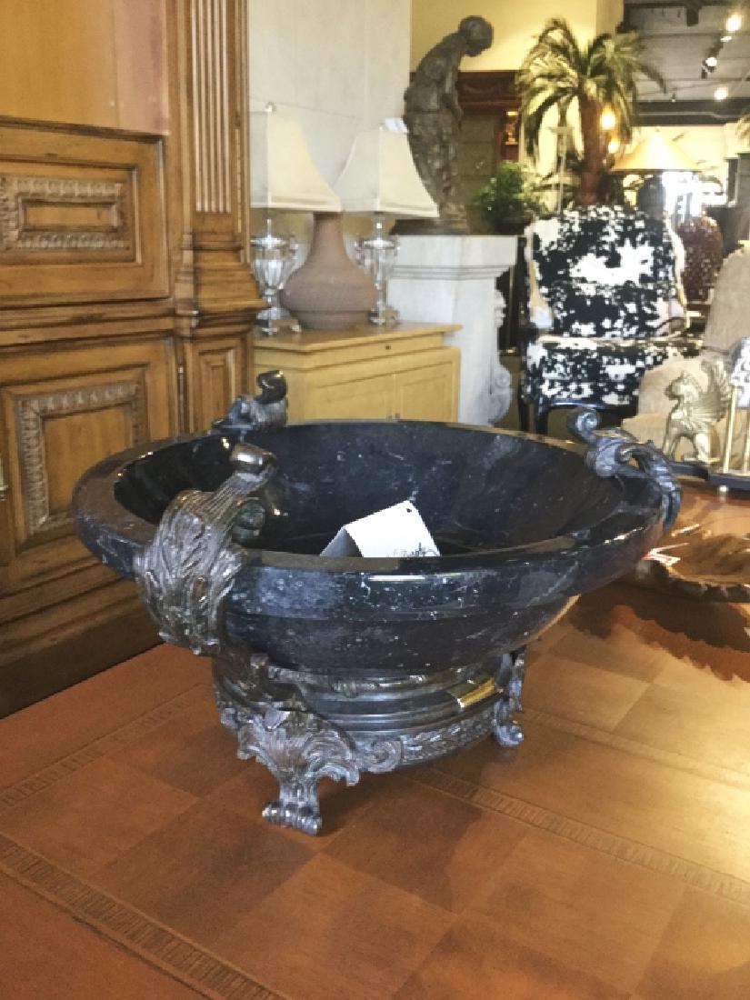 Maitland Smith Black Marble & Brass Centerpiece: Brand New Item- Design Stock By Maitland-Smith. Black marble tazza centerpiece with brass metal accents. Measurements: 16.5"W × 16.5"D × 9"H