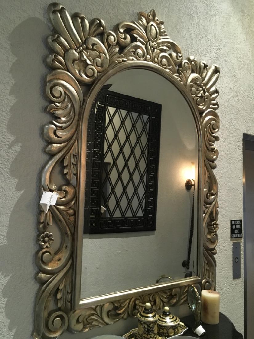 Hand Carved Mirror By Artist "Chile": Brand New Item- Designer Stock Measurements: Width: 46in Height: 67in