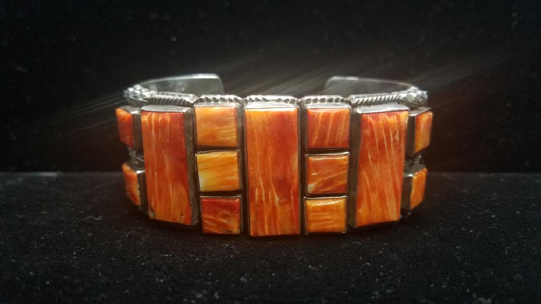 HARRY H BEGAY CORAL & STERLING SHELL CUFF (1 of 5)