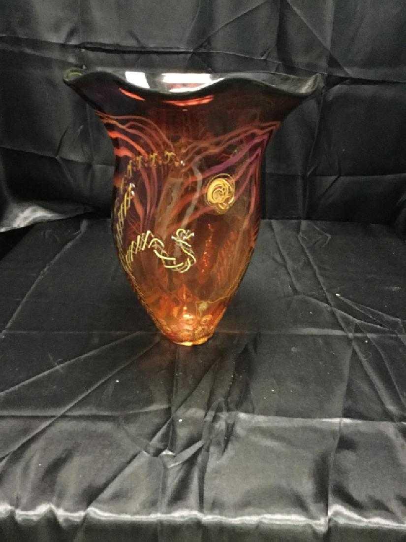 SIGNED SEFE BLOWN GLASS ART VASE BROWN GOLD PINK (1 of 6)