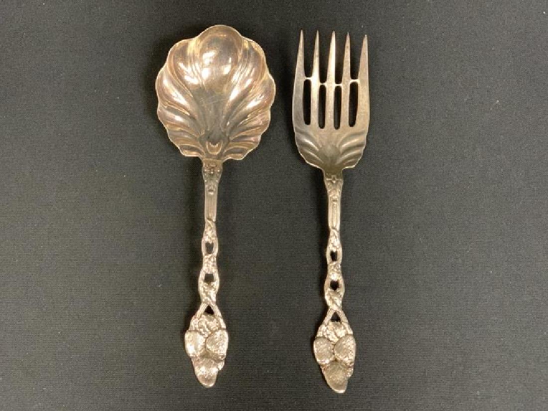 SET OF 2 ANTIQUE STERLING SERVING SPOON & FORK (1 of 10)