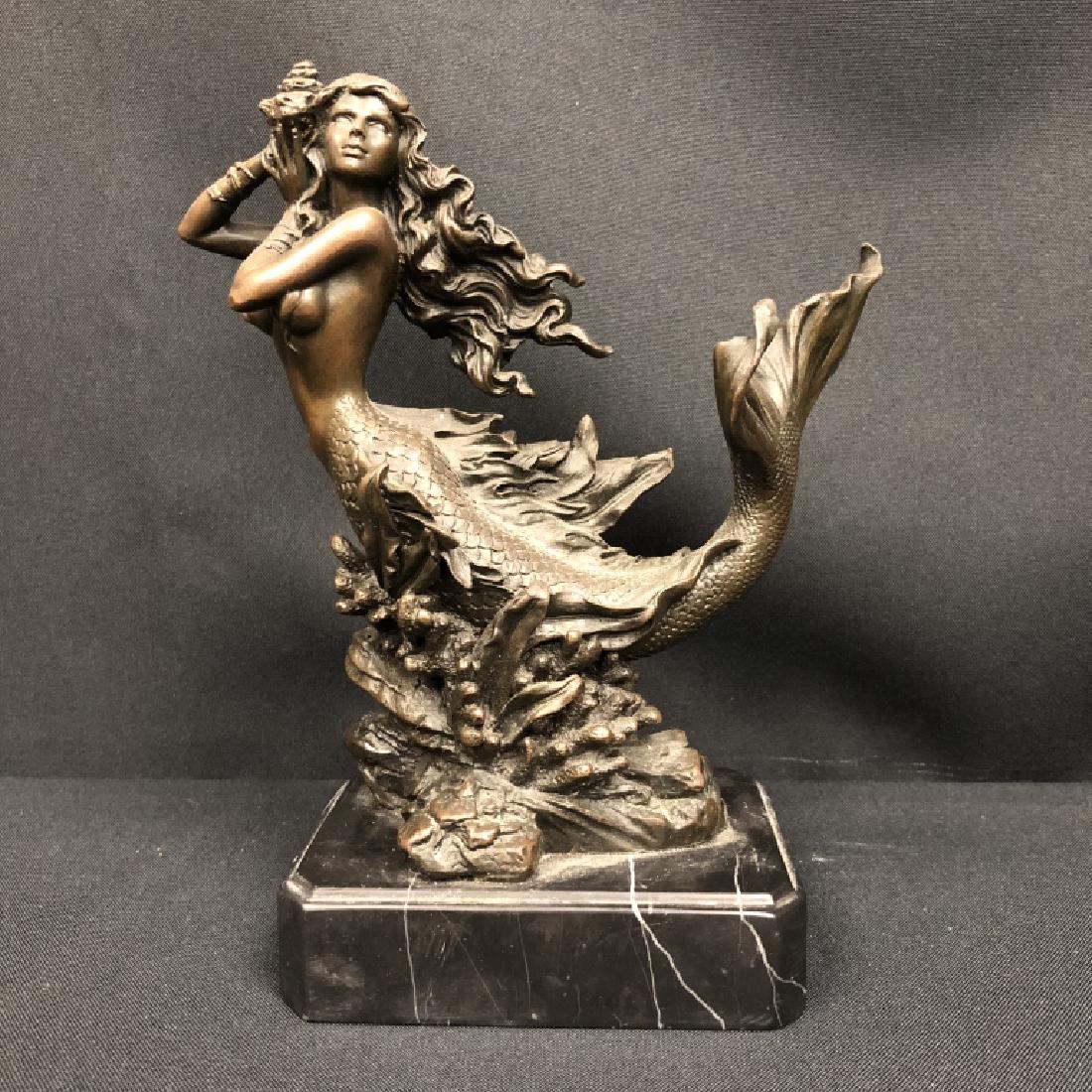 VINTAGE CAST BRONZE MERMAID SWIMMING STATUE