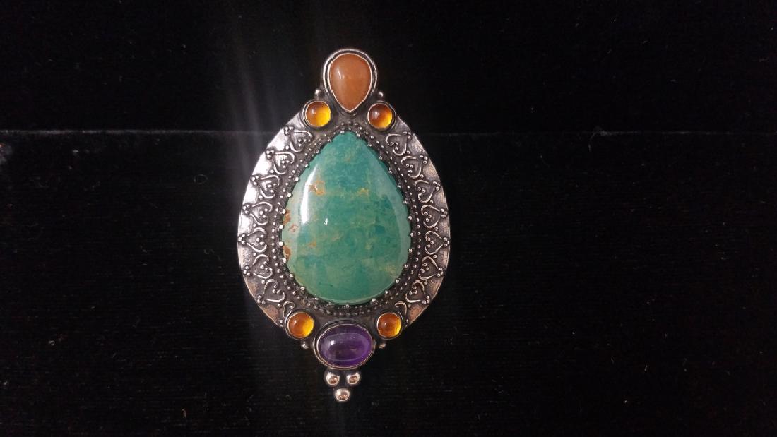 VTG STERLING SILVER TURQUOISE AMETHYST LG PENDANT (1 of 17)