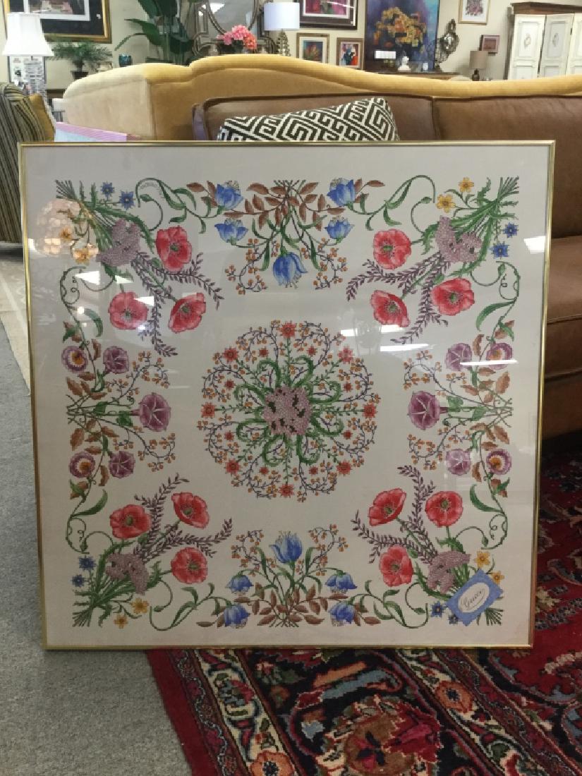 GUCCI SIGNED V.ACCORNERO FLORAL SILK SCARF FRAMED (1 of 5)