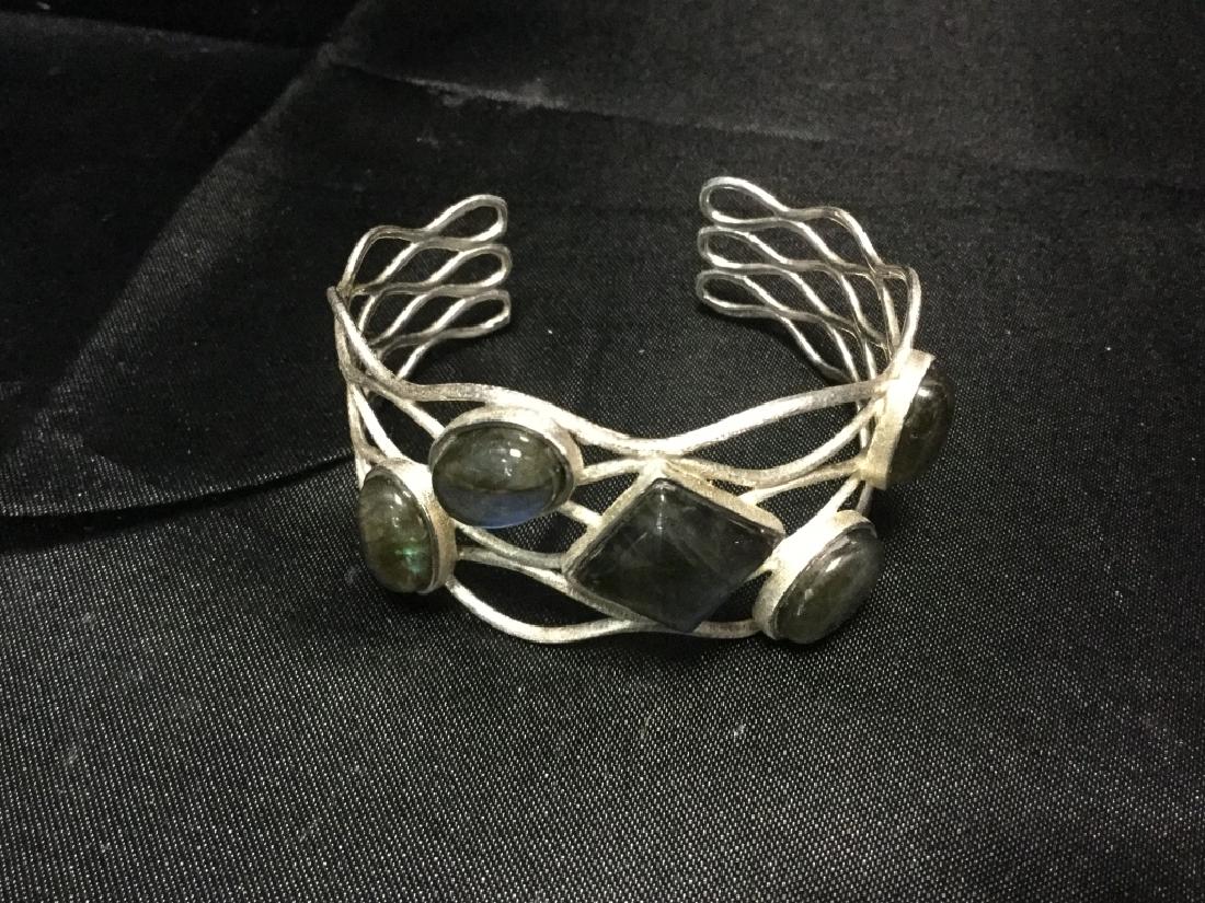 LABRADORITE STONE STERLING SILVER CUFF BRACELET (1 of 7)