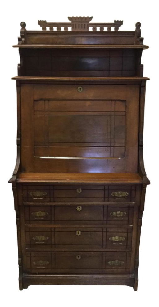 Antique Early 20th Cty Drop Down Secretary Desk Mar 10