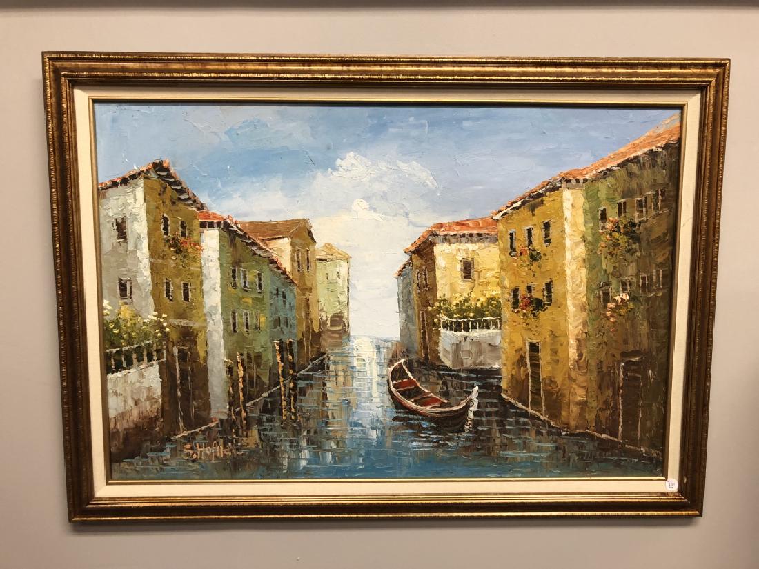 VINTAGE VENICE GONDOLA SERENE WATER OIL PAINTING (1 of 2)