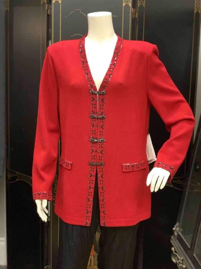 NEW ST JOHN EVENING SANTANA KNIT BEADED RED JACKET (1 of 10)