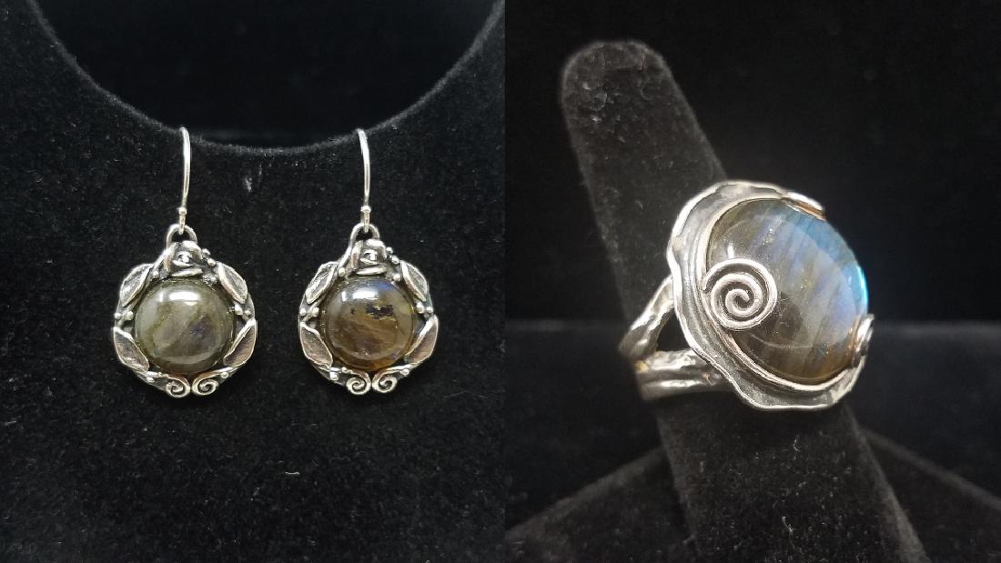 LABRADORITE STERLING SILVER RING & EARRING SET (1 of 9)