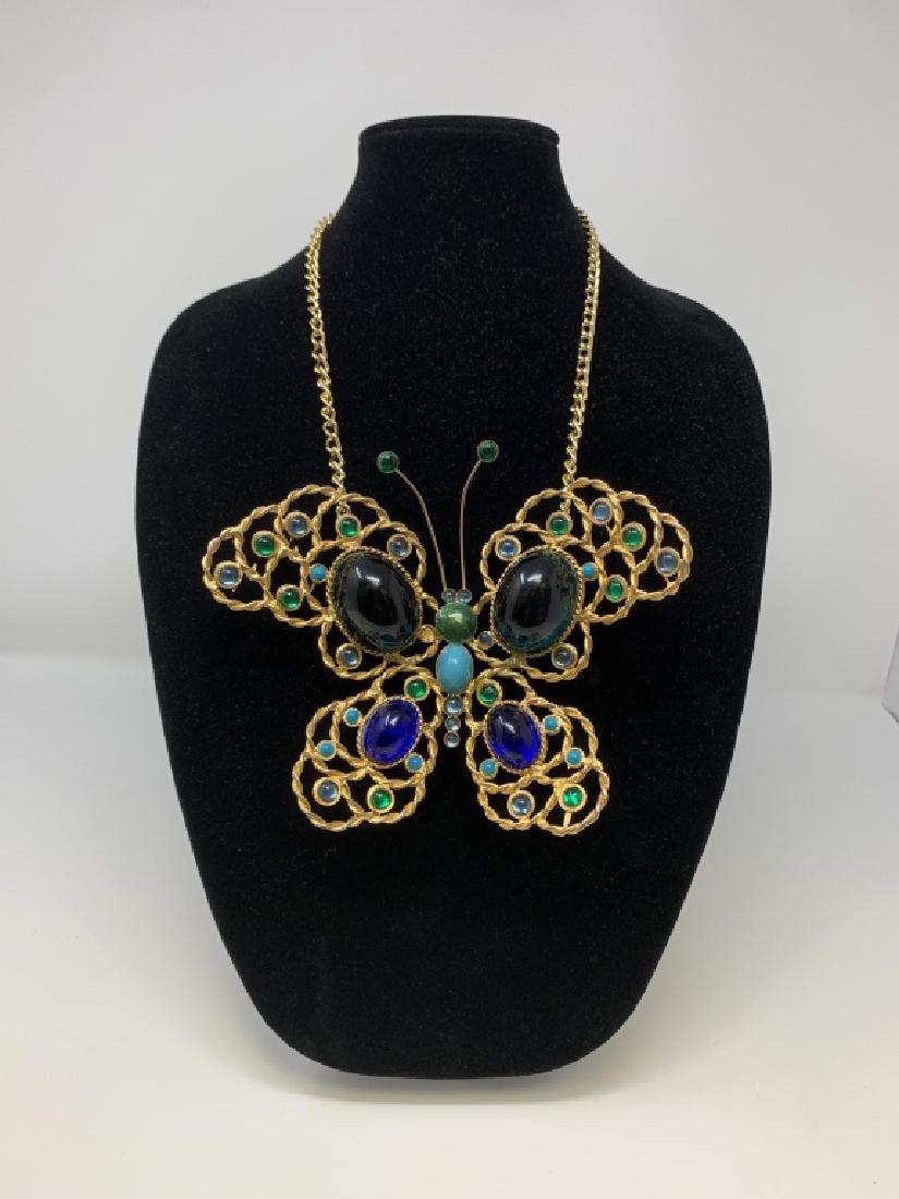 HATTIE CARNEGIE BUTTERFLY NECKLACE: 7"W X 5.5"H 20" CHAIN, circa 1960's, rare Hattie Carnegie butterfly necklace, in fine condition Property of a Palm Beach lady in very fine condition. third party shipping is required