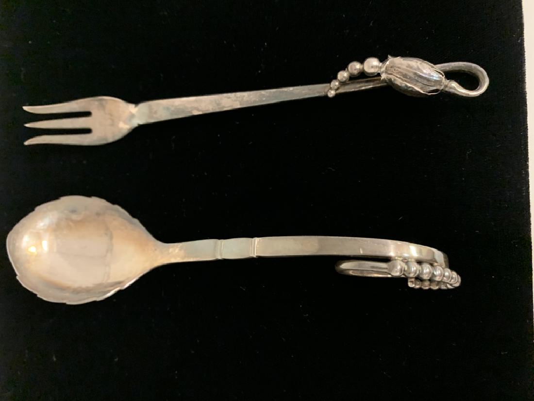 GEORG JENSEN STERLING BLOSSOM FORK AND NUT SPOON (1 of 5)