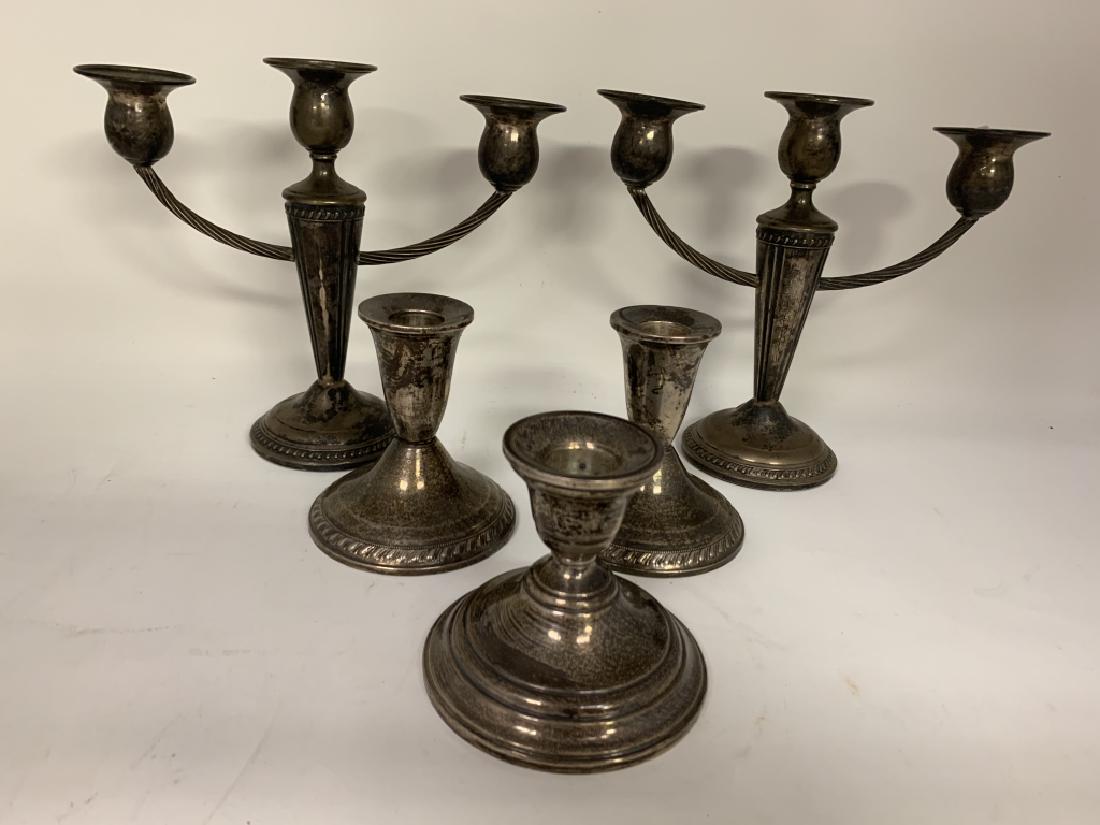 LOT  OF 5 VINTAGE WEIGHTED STERLING CANDLESTICKS (1 of 3)