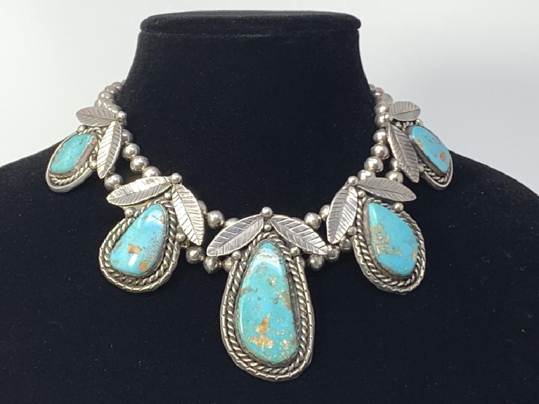 NAVAJO TURQUOISE STERLING SQUASH BLOSSOM NECKLACE (1 of 3)