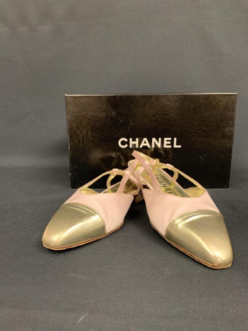CHANEL PINK GOLD SATIN SLINGBACK SHOES 36.5 (1 of 10)