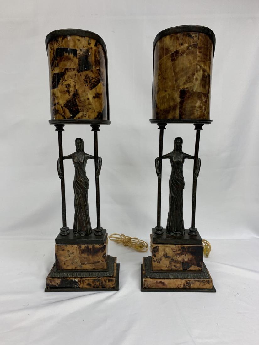 PAIR OF FABULOUS BRONZE NOUVEAU STYLE LAMPS (1 of 3)