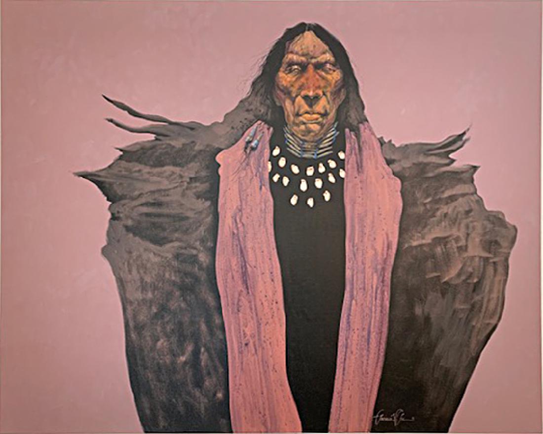 LAWRENCE W. LEE AM. BORN 1947 OIL/CANVAS: Lawrence Lee is a listed American South West painter. This painting that we proudly offer is titled "Elk Tooth" . It measures a large 48" X 60" . Painting is signed lower right. In excellent condition