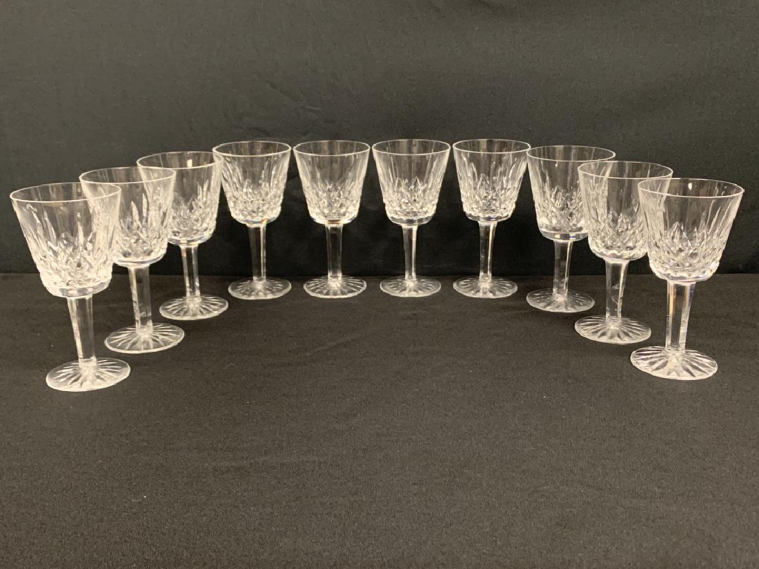 WATERFORD CRYSTAL "LISMORE" (10) RED WINE GLASSES: Each bears the Waterford acid etched mark. 6" in height, all in very good condition. Third party shipping is required