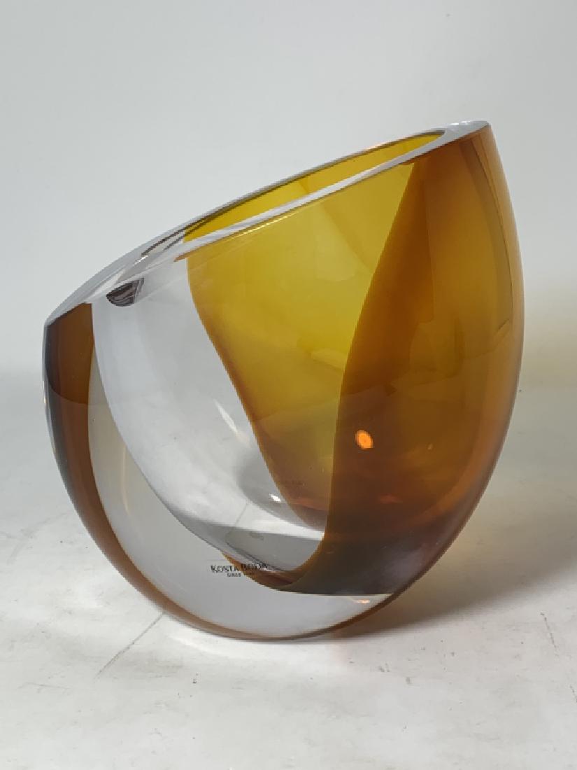 KOSTA BODA HEAVY AMBER VASE BY G.WOLF: This vase was created and signed by one of the factories best glass blowers Wolf. Signed to base. Measures 7" tall , 6 1/2" wide and 2" thick. Excedllent condition. Third party shipping required.