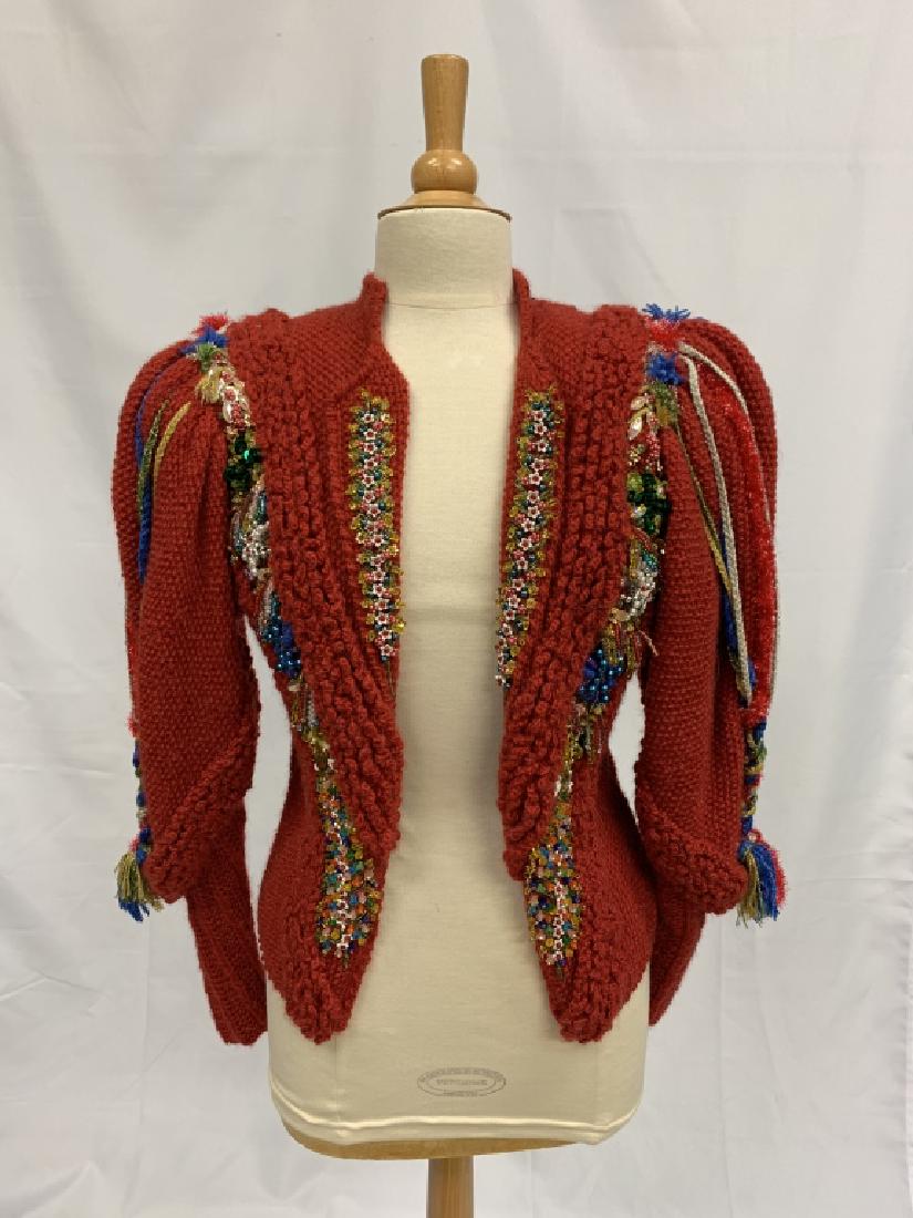 RUT MORRALT MUNCHEN HEAVY KNITTED EUROPEAN SWEATER: Size medium , with sequin trim throughout. Property of a Palm Beach Socialite. Third party shipping required