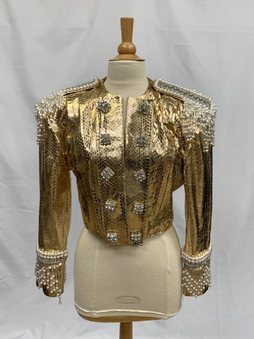 EUROPEAN GOLD SEQUIN LEATHER LADIES JACKET (1 of 5)