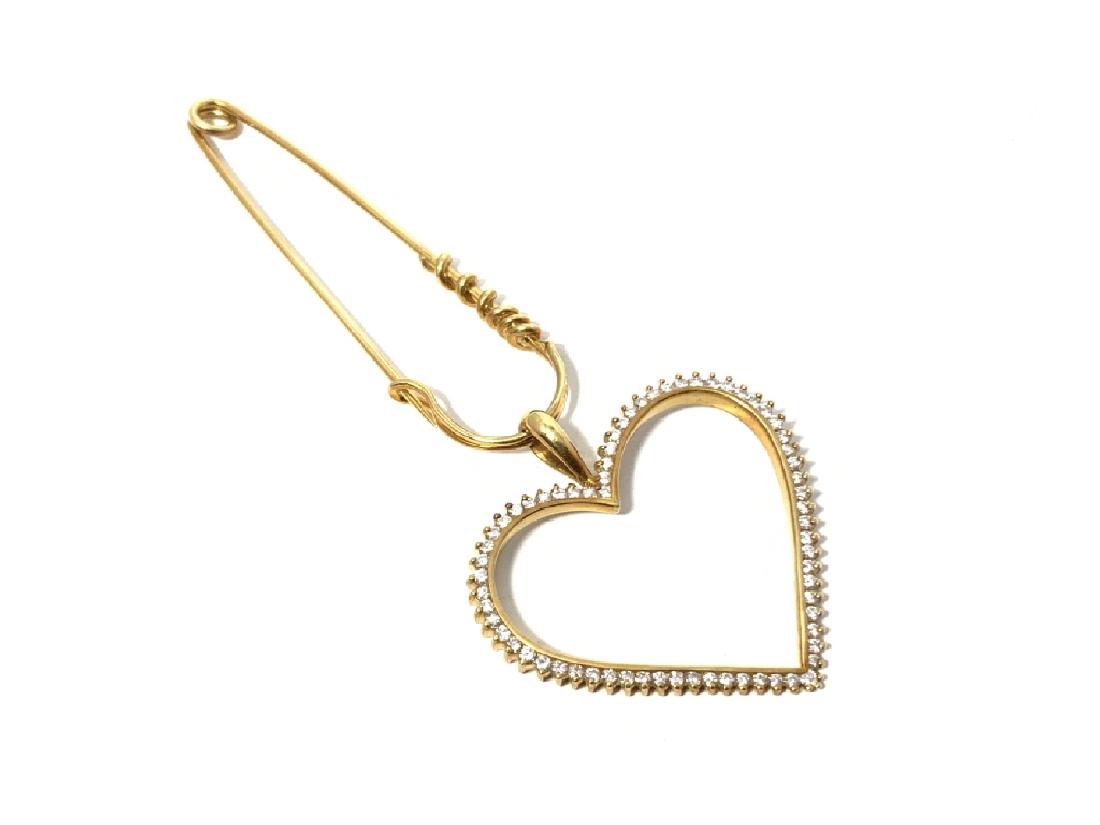 JOSE HESS LARGE 18KT.Y.G.& 2CT HEART & SAFETY PIN (1 of 3)