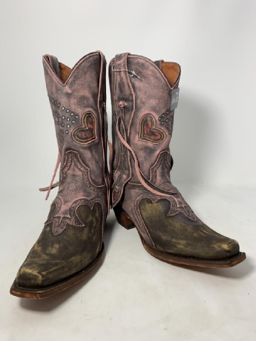 DAN POST WOMENS PINK & BROWN STUDDED COWGIRL BOOTS (1 of 4)