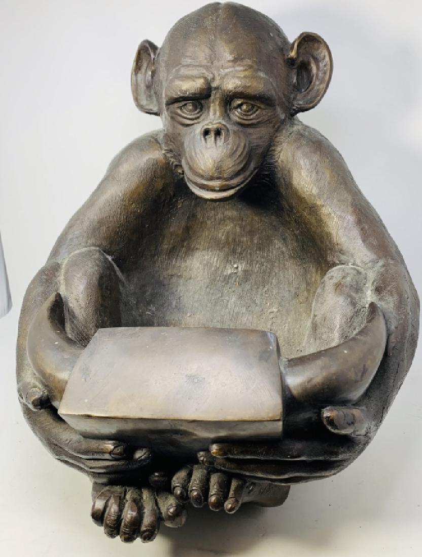 LARGE VINTAGE BRONZE CHIMPANZEE SEATED SCULPTURE: Marvelous large vintage bronze sculpture of a chimpanzee. Measures about 18" tall and about 18" wide and very heavy! Over 50 pounds,From a Palm Beach Estate. No signature. Third Party Shipping Require