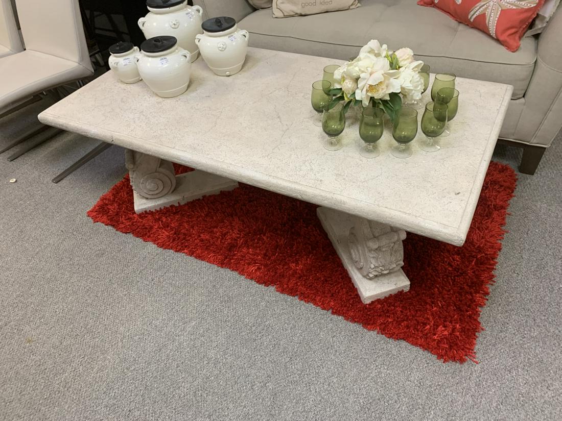 NEW NWT BROYHILL STONE COLONIAL PATIO COFFEE TABLE: Brand new with tags Broyhill indoor/outdoor off white coffee table. Measurements: 55" x 29" and 19" height. New with tags. Third party shipping required.