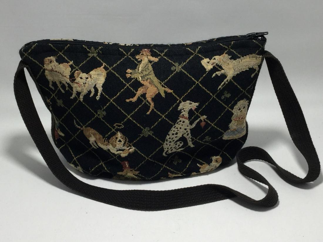 VINTAGE 80'S DOG PRINT DECOR BLACK SHOULDER PURSE: 12" x 7.5" IN SIZE EXCELLENT CONDITION!