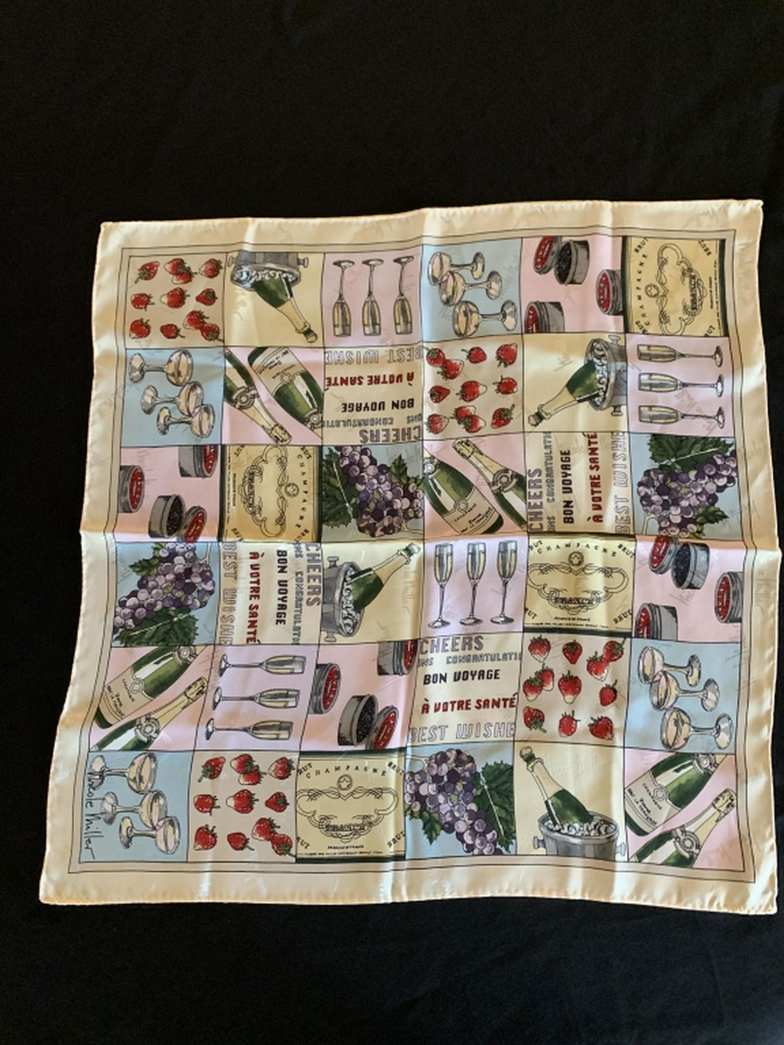 NICOLE MILLER LADIES SILK SCARF CHUCK DALY ESTATE: From the estate of the late great Basketball coach Chuck Daly. This item comes with a letter of Provenance from his daughter Cydni.Nicole Miller scarf. Measures 20" X 20" and is in very good condition