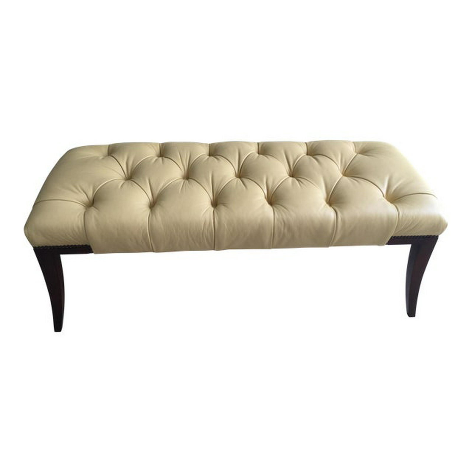 BAKER FURNITURE MODERN YELLOW LEATHER & WOOD BENCH: Modern Leather and Wood Framed Baker Furn. Co. BenchBeautiful leather bench by Baker Furniture Company in excellent condition .Dimensions: 20"W × 48"D × 18"HPeriod: 2010sItem TypeVintage, Antique or
