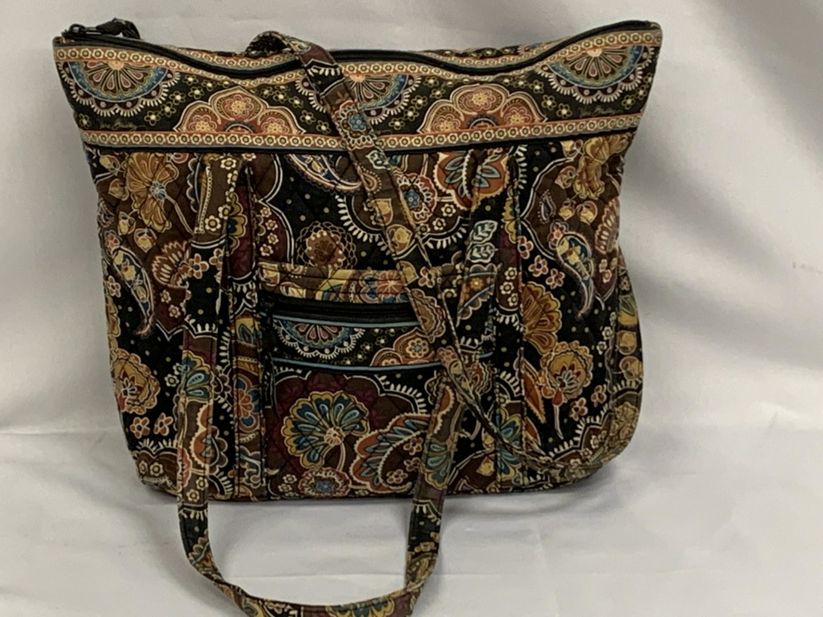 VERA BRADLEY HANDBAG: Zippered top Vera Bradley bag. Mult-colored brown. 12 x14