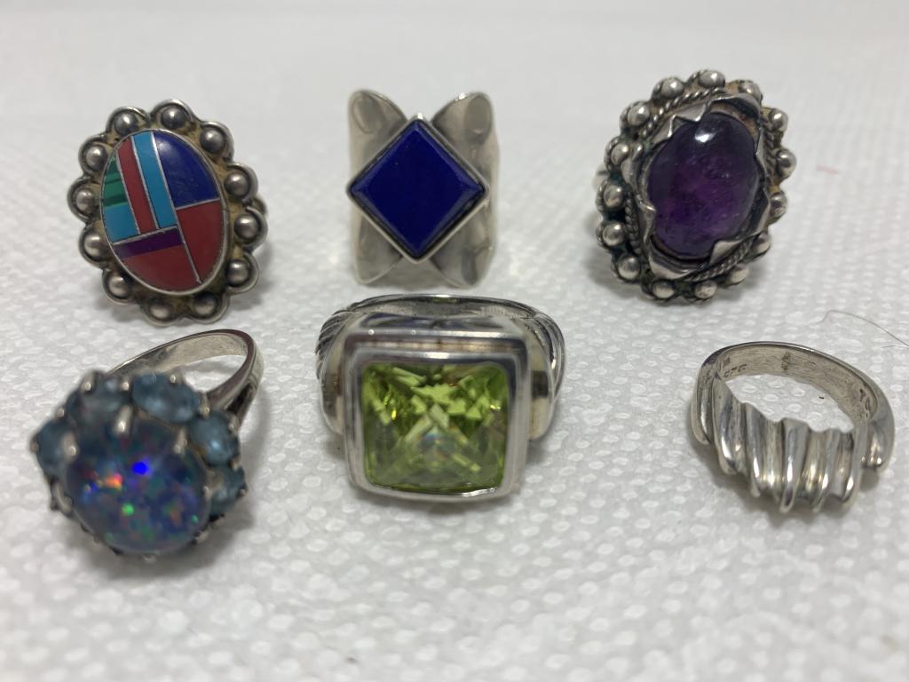 LOT OF 6 STERLING SILVER RINGS: Up for auctiion is a set of 6 sterling silver rings.51.4 g