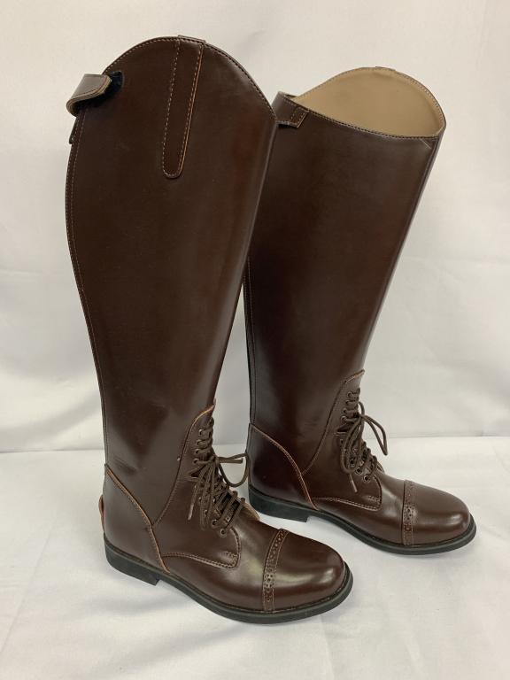 NEW PAKISTAN HISPAS EQUESTRIAN RIDING BOOTS 8.5: MADE IN PAKISTAN, marked HISPAS on sole, rubber sole, leather upper, tall quality riding boots. Ladies size US 8.5. Third party shipping required.