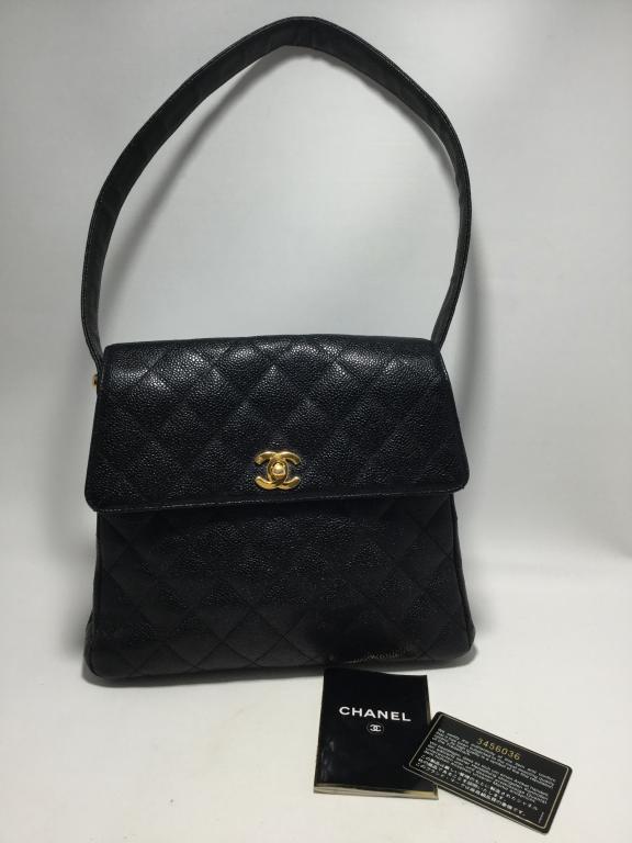 CHANEL BLACK CAVIAR LEATHER HANDLED SATCHEL PURSE (1 of 10)