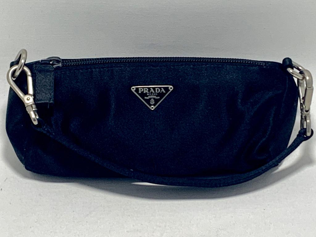PRADA BLACK CANVAS TINY ROLL BAG PURSE W/ STRAP (1 of 5)