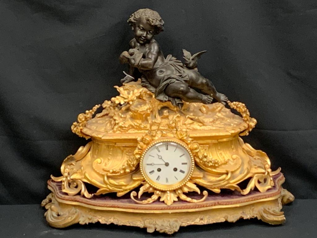 ANTIQUE FRENCH GILT BRONZE CHERUB MANEL CLOCK (1 of 20)