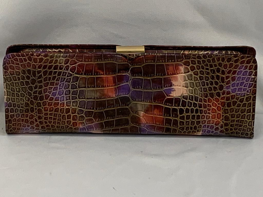 SONDRA ROBERTS MAROON PURPLE PIED SNAKESKIN CLUTCH (1 of 5)