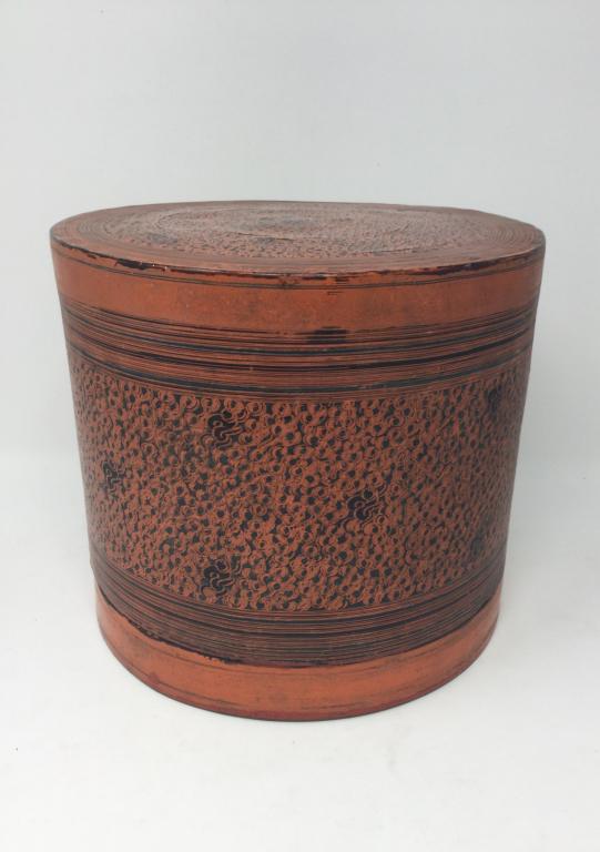 ANTIQUE ASIAN ORANGE DECORATED LACQUER BOX (1 of 4)