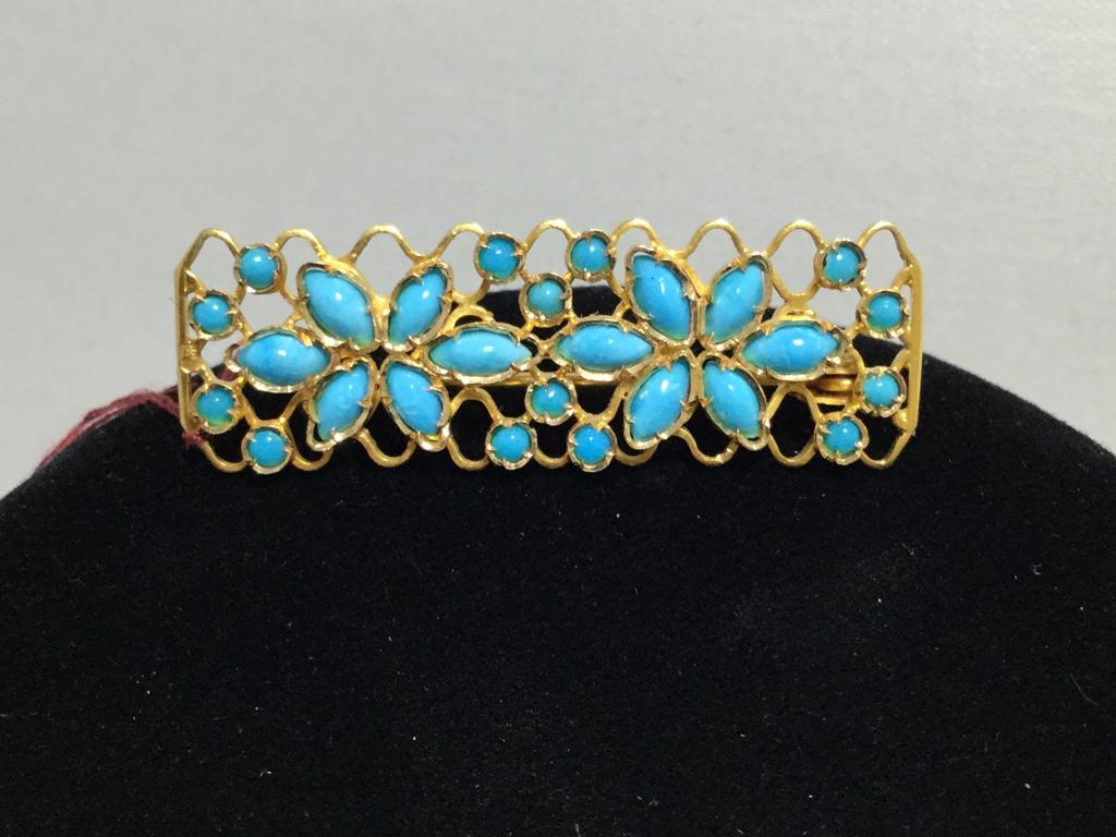 AMAZING PRETTY TURQUOISE 22K GOLD BAR PIN BROOCH (1 of 6)