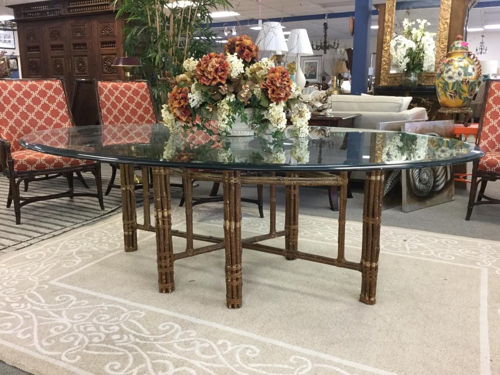 MID CTY MCGUIRE RAWHIDE WRAPPED BAMBOO GLASS TABLE (1 of 4)