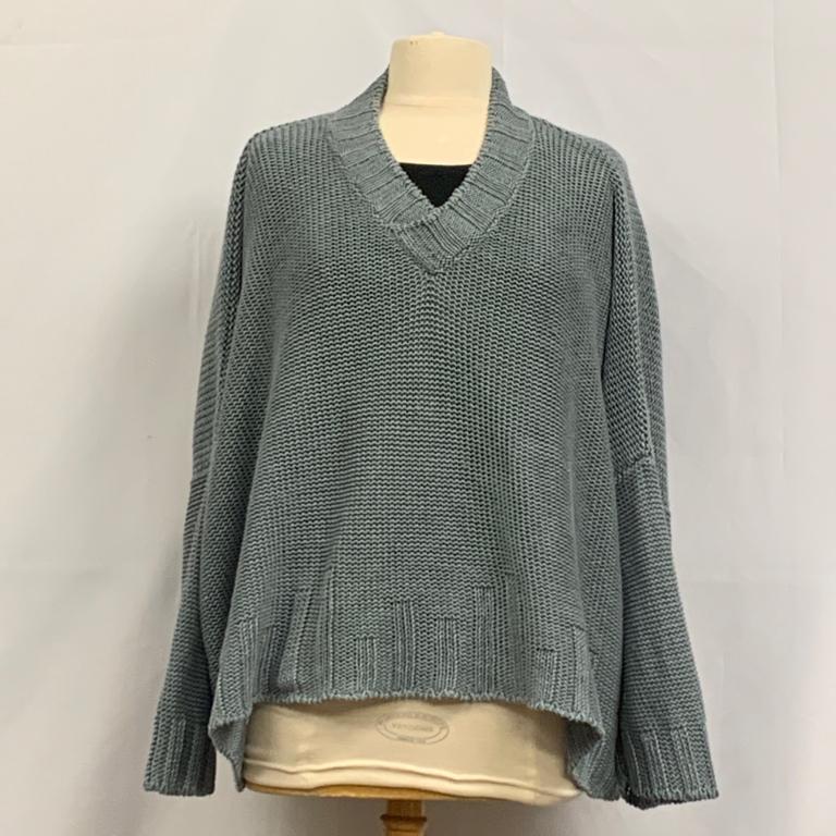 SHIRIN GUILD SOFT GRAY BLUE DRAPED SWEATER TOP L (1 of 2)