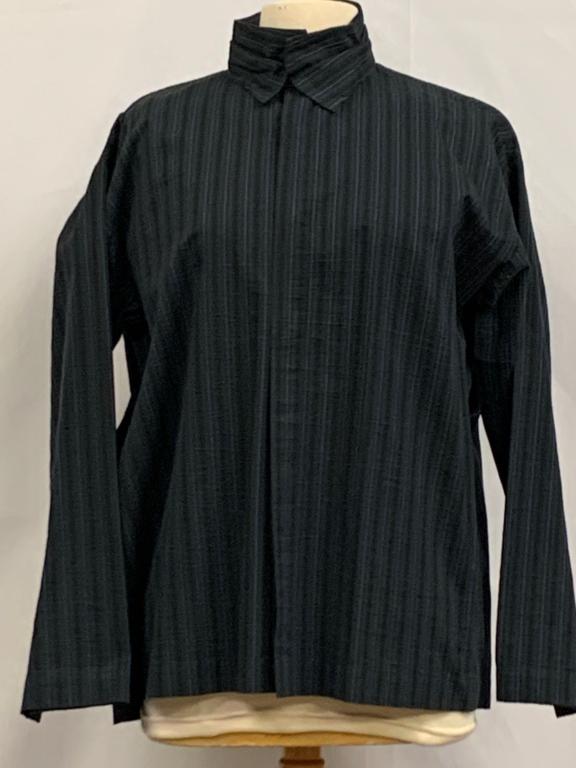 ESKANDAR PINSTRIPE GRAY ON BLACK COLLAR SHIRT L (1 of 5)