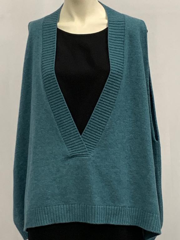 NEW ESKANDAR DARK TEAL V NECK SOFT SWEATER VEST OS: New with tags attached. Dark teal in color. Open v neck style with wide arm holes for fabulous layering. Sized ONE SIZE on tag, fits L TO XL nicely. Third party shipping required.