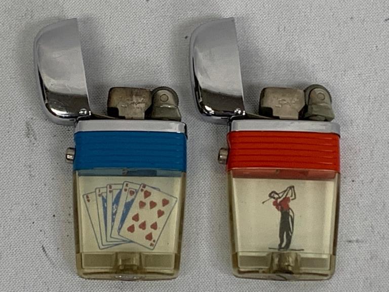 PAIR SCRIPTO ANTIQUE POCKET LIGHTERS GOLF & POKER (1 of 3)