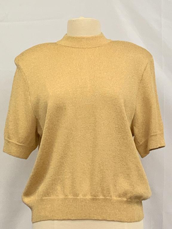 ST JOHN BASICS METALLIC GOLD SS CREW EVE SWEATER L (1 of 3)