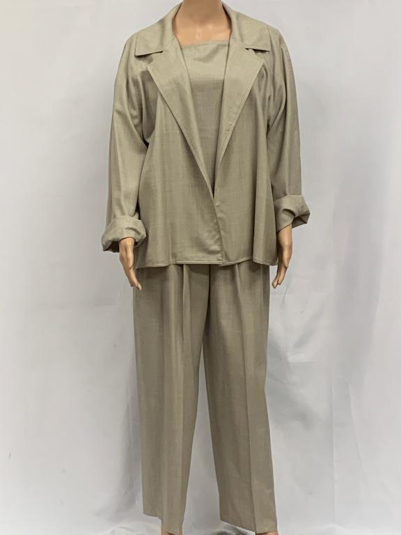 ZORAN 3 PC WOOL SILK PANTS TOP SUIT BEIGE LARGE (1 of 5)