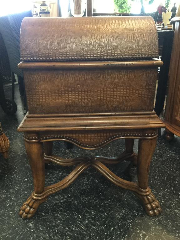 SNAKE EMBOSSED ROUND TOP WOOD CHEST TRUNK ON STAND (1 of 4)